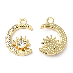 Golden Alloy Rhinestone Pendants, Moon & Star Charms, Golden, 19x13x3.5mm, Hole: 1.8mm