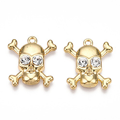 Золотой Подвески из сплава со стразами, без кадмия, без никеля и без свинца, череп прелести, золотые, 21.5x19x4 мм, отверстие : 1.6 мм