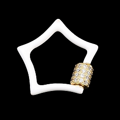 Белый Застежки-карабины с микропаве из прозрачного кубического циркония в форме звезды, с эмалью, долгоиграющий, стойки покрытие, без свинца и без кадмия, белые, 23x25x2 мм