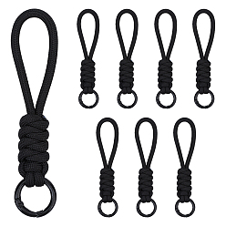 Black 8Pcs Polyester Knitting Wrist Lanyard Hand Mobile Straps, with Alloy Findings, Black, 125x18x12mm