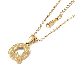 Letter Q Ion Plating(IP) Initial Letter 304 Stainless Steel Pendant Necklaces, Real 18K Gold Plated, Letter Q, 15.87 inch(40.3cm), Pendant: about 16.5x13mm