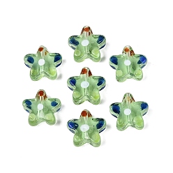 Light Green Handmade Lampwork Beads Strands, Star & Polka Dot, Light Green, 16~17.5x17~18x5.5~7.5mm, Hole: 1~1.6mm, about 30~35pcs/strand, 18.11~20.87 inch(46~53cm)