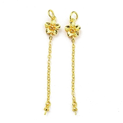 Real 18K Gold Plated Flower Rack Plating Brass Cup Peg Bails, Pendant Bail with Jump Rings, For Half Drilled Beads, Long-Lasting Plated, Lead Free & Cadmium Free, Real 18K Gold Plated, 57x9x4mm, Hole: 4mm, Pin: 0.6mm