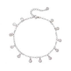 Нержавеющая Сталь Цвет 304 браслеты на ногу из нержавеющей стали в форме ракушки с кисточкой и скрепкой, не тускнеет, цвет нержавеющей стали, 9 дюйм (228 мм)