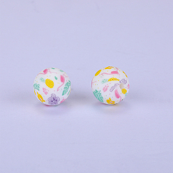 Colorful Printed Round Silicone Focal Beads, Colorful, 15x15mm, Hole: 2mm