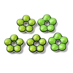 Зеленый лайм Стеклянные эмалевые бусины ручной работы, цветок, окрашенная и подогревом, зеленый лайм, 24x24.5x7~8 мм, отверстие : 5.8 мм