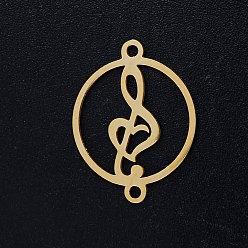 Золотой 201 соединительные звенья нержавеющие, круг с музыкальной нотой, золотые, 19.5x15x1 мм, отверстие : 1.4 мм