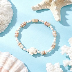 Turtle Синтетический бирюзовые бисером браслеты простирания, с натуральной пресноводной раковиной, черепаха, внутренний диаметр: 2-3/8 дюйм (5.95 см)