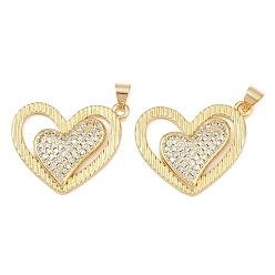 Настоящее золото 18K Латунные подвески с кубическим цирконием ко Дню матери, сердце прелести, без свинца и без кадмия, долговечный, стойки покрытие, реальный 18 k позолоченный, 22x26.5x3.5 мм, отверстие : 4x4.5 мм