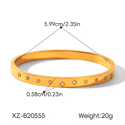 Real 18K Gold Plated 304 Stainless Steel Pave Clear Cubic Zirconia Hinged Cuff Bangles for Women, Real 18K Gold Plated, Inner Diameter: 2.36 inch(5.99cm)
