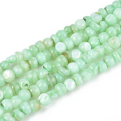 Светло-зеленый Натуральные пресноводные окрашенные бусы из ракушек, рондель, светло-зеленый, 2~3.5x1~3 мм, отверстие : 0.8 мм, около 162~169 шт / нитка, 14.96~15.35'' (38~39 см)