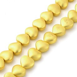 Матовый Золотой Стеклянные бусины с гальваническим покрытием , сердце, матовый золотой, 7.5x8.5x4.5 мм, отверстие : 0.8 мм, около 55 шт / нитка, 15.75'' (40 см)