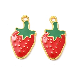 Клубника Подвески из эмали и сплава, фруктовое очарование, без свинца и без кадмия, золотые, клубника, 32.5x17.5x3.5 мм, отверстие : 2.5 мм