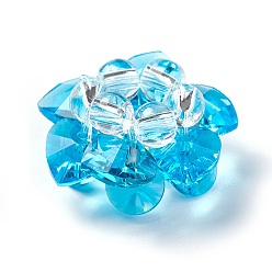 Deep Sky Blue Glass Woven Beads, Cluster Beads, Lotus, Deep Sky Blue, 25~28x14mm, Hole: 5mm