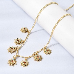 Настоящее золото 18K Подвеска в виде солнца из латуни с микропаве из кубического циркония., цепочки Фигаро для женщин, стойки покрытие, без кадмия и без свинца, долговечный, реальный 18 k позолоченный, 15.94 дюйм (40.5 см)