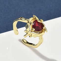 Настоящее золото 18K Латунные микро проложить манжеты кольца кубического циркония, сердце, долговечный, стойки покрытие, без свинца и без кадмия, реальный 18 k позолоченный, 16x13 мм