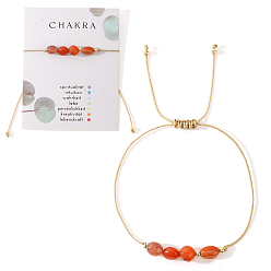 Красный Агат Чакра регулируемые натуральные сердоликовые бусины плетеные браслеты из бисера, Браслеты из нейлонового шнура для женщин и мужчин, внутренний диаметр: 11 дюйм (28 см)