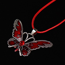 Темно-Красный Ожерелья из вощеного шнура с подвеской в виде бабочки из сплава эмали, платина, темно-красный, 17.72 дюйм (45 см)