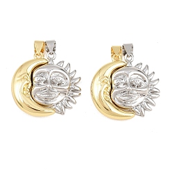 Платиновый & Золотой Латунные подвески, солнце с лунными чарами, с магнитным, сплит подвески, платиной и золотом, 22.5x23.5x7 мм, отверстие : 3.5x3 мм