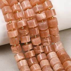 Peach Moonstone Натуральный персиковый лунный камень, колонка, с бисером, 9x4.5~7.5 мм, отверстие : 0.9~1 мм, около 48~52 шт / нитка, 15.16~15.35'' (38.5~39 см)