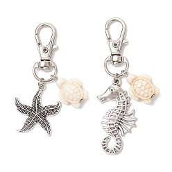 Белый 2шт. подвеска из искусственной бирюзы в виде черепахи, подвески из сплава морского конька и морской звезды для украшения брелока для рюкзака, белые, 58~70 мм