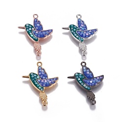 Mixed Color Brass Enamel Links connectors, with Shell Chips, Bird, Mixed Color, 23.5x17x2mm, Hole: 1mm