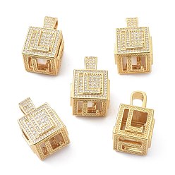 Letter L Кулоны из латуни с микропейвом и прозрачным фианитом, реальный 18 k позолоченный, куб с письмом, letter.l, 26x17x17 мм, отверстие : 5x8 мм