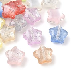 Color mezclado Perlas reactivas a los rayos UV de resina transparente, cuentas que cambian de color, gato de imitación, estrella, con polvo del brillo, color mezclado, 18x19x11 mm, agujero: 2 mm