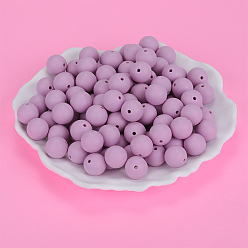 Plum Round Silicone Focal Beads, Chewing Beads For Teethers, DIY Nursing Necklaces Making, Plum, 15mm, Hole: 2mm