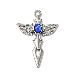 Платина Большие подвески из сплава с синими капри и стразами, крест прелести, платина, 51.5x36x4.5 мм, отверстие : 3.5 мм