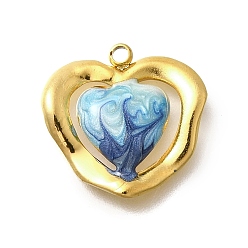 Озёрно--синий 304 нержавеющей стальной эмали подвески, сердце прелести, реальный 18 k позолоченный, Плут синий, 15.5x16x2.5 мм, отверстие : 1.5 мм