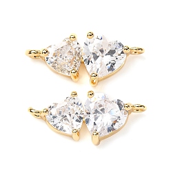 Настоящее золото 18K Подвески-сердечки с двумя сердечками из латуни с прозрачным кубическим цирконием, долговечный, без кадмия и без свинца, стойки покрытие, реальный 18 k позолоченный, 9x19x4 мм, отверстия : 1 mm и 1.2 мм