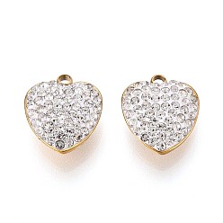 Прозрачный Ионное покрытие (ip) 201 брелоки из нержавеющей стали, сердце, с полимерной глиной горный хрусталь, реальный 18 k позолоченный, прозрачные, 13x11x5 мм, отверстие : 1.6 мм