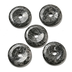 Map Stone Natural Map Stone Pendants, Donut/Pi Disc Charms, 50x6.5~7.5mm, Hole: 10mm