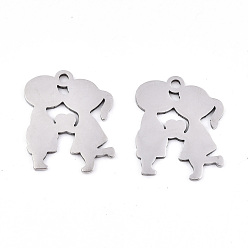 Stainless Steel Color Non-Tarnish Valentine's Day 201 Stainless Steel Pendants, Laser Cut, Lovers, Stainless Steel Color, 19x15.5x0.9mm, Hole: 1.6mm