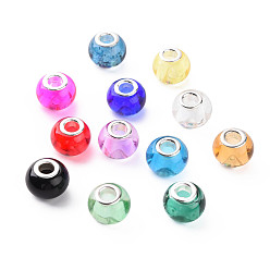 (52) Непрозрачная лаванда Стеклянные шампала бусины, бусины с большим отверстием, с двойных ядер серебрянного цвета, рондель, разноцветные, 14.5x11.5 мм, отверстие : 5 мм