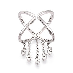 Платина Кольца-манжеты из латуни с микропаве и прозрачными кубическими циркониями, X форму, платина, 23 мм, внутренний диаметр: 15.5 мм