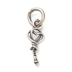 Античное Серебро S925 подвески-ключи в форме сердца из стерлингового серебра, с кольцами для прыжков, античное серебро, 14x5x2 мм, отверстие : 3.5 мм