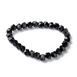 Schwarz Glasperlen Armbänder strecken, facettiert, Vieleck, Schwarz, Perlen: 7~7.5x7~7.5 mm, Innendurchmesser: 2 Zoll (5 cm)