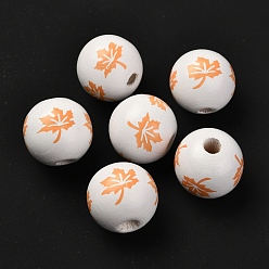 Оранжевый Древесина европейского бисера, бусины с большим отверстием, кленовый лист, рондель, оранжевые, 16x14.5~15 мм, отверстие : 4 мм