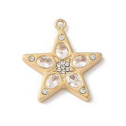 Кристалл 304 из нержавеющей стали горный хрусталь подвески, звезды прелести, ионное покрытие (ip), реальный 18 k позолоченный, кристалл, 22.5x20.5x3 мм, отверстие : 1.4 мм