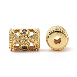 Real 18K Gold Plated Brass Micro Pave Cubic Zirconia Beads, Bumpy, Hollow, Long-Lasting Plated, Column, Green, Real 18K Gold Plated, 13x10mm, Hole: 2.8mm