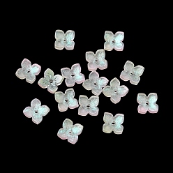 Белый Окрашенные и нагретые стеклянные колпачки для бусин, 4-лепестков цветка, белые, 10x10x3.5 мм, отверстие : 1.4 мм
