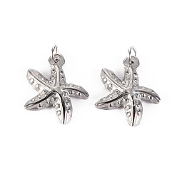 Stainless Steel Color Non-Tarnish 304 Stainless Steel Pendants, with Jump Rings, Starfish, Stainless Steel Color, 17x17x3mm, Jump Ring: 4.8x0.8mm, 3.2mm inner diameter