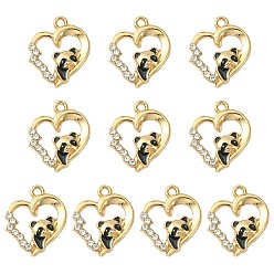 Light Gold Подвески из эмали и сплава, с кристально горный хрусталь, сердце и шарм панды, золотой свет, 20x17x3 мм, отверстие : 1.6 мм