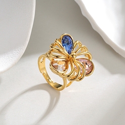 Настоящее золото 18K 304 женские кольца из нержавеющей стали с микропаве из кубических цирконий, цветок, реальный 18 k позолоченный, 18 мм