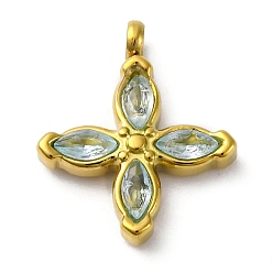 Светло-Голубой 304 подвески из нержавеющей стали, с кубического циркония, ионное покрытие (ip), цветок, Небесно-голубой, 16x13.5x3 мм, отверстие : 1.8 мм