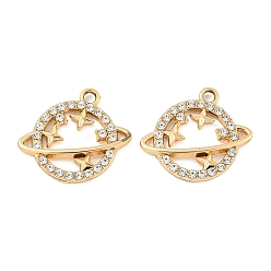 Golden UV Plating Alloy Rhinestone Pendants, Planet, Golden, 21x22x3mm, Hole: 2.2mm