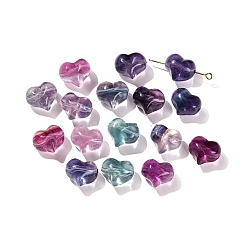Сердце Резные бусины из натурального флюорита, сердце, 14x9 мм