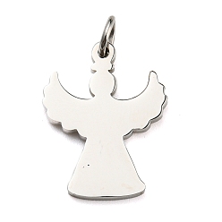 Stainless Steel Color Non-Tarnish 304 Stainless Steel Pendants, with Jump Ring, Angel Charm, Stainless Steel Color, 18.5x14x1.5mm, Hole: 3.5mm